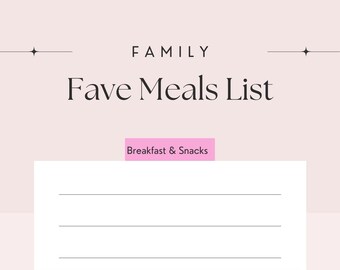 Favorite Family Meals & Grocery List Organizer Planner - 2 page - digital PDF printable file