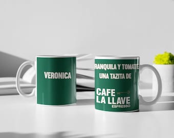 Cafe La Llave Mug, Puerto Rican Coffee Cup, Personalized Option