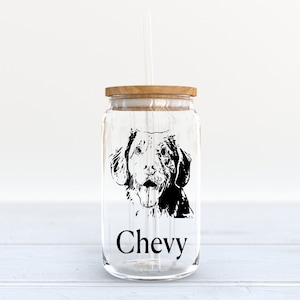 customizable Doggy glass.  Dog Mom, Dog Dad.  perfect Dog lovers gift. Beer can Glass. Sublimated glass can with bamboo lid and glass straw.