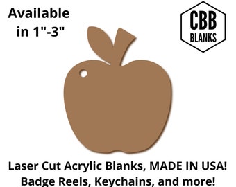 May include: Brown apple-shaped acrylic blank available in sizes from 1 to 3 inches. Laser cut acrylic blanks, made in the USA.  Badge reels, keychains, and more! CBB Blanks.