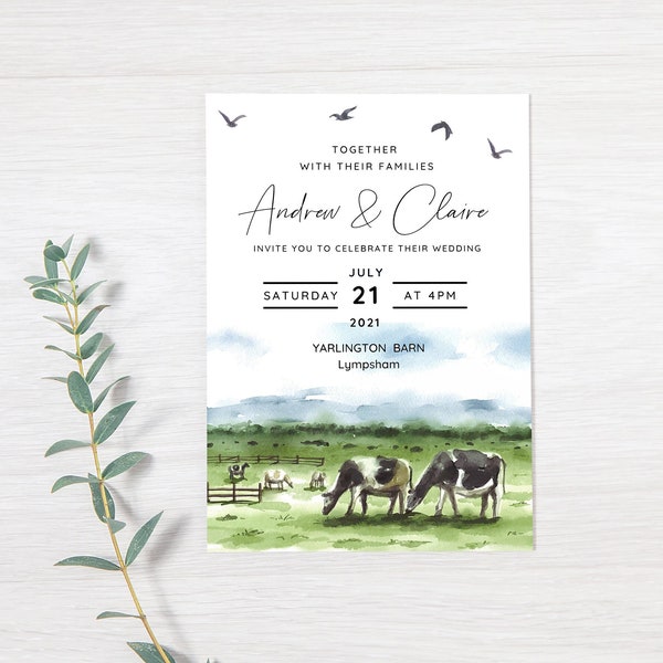 Barn wedding invitation/Cow wedding invitation/Dairy Farm theme wedding/Farmers wedding/Rustic wedding invitation/Country wedding invitation