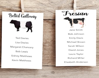 Cow Theme Wedding Table Plan: Rustic Farm Decor