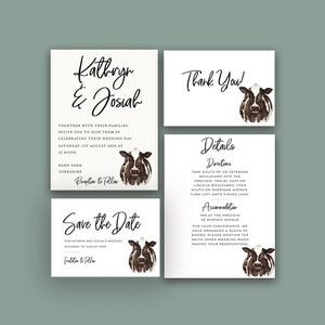 Printed cow wedding invitation suite/Farm wedding invitation/Farm theme wedding/Farmers wedding/Country wedding invitation suite