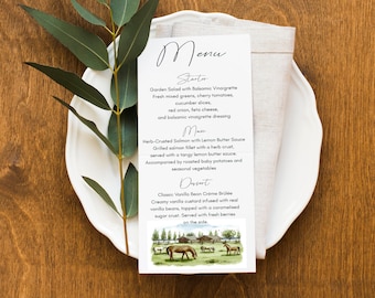 Printed horse themed wedding menu/Farm themed wedding menu/Farm wedding menu/Equestrian wedding stationery/Equestrian wedding decor