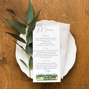 Cow Wedding Menu: Farm Theme, Printed Cardstock (100x210mm)