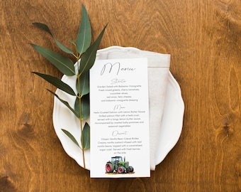 Printed tractor themed wedding menu/Farm themed wedding menu/Farm wedding menu/Tractor wedding stationery/Barn wedding decor/Country wedding