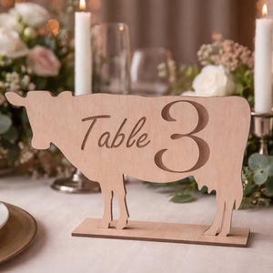 Cow Wedding Table Numbers: Rustic Farm Theme Wooden Decor