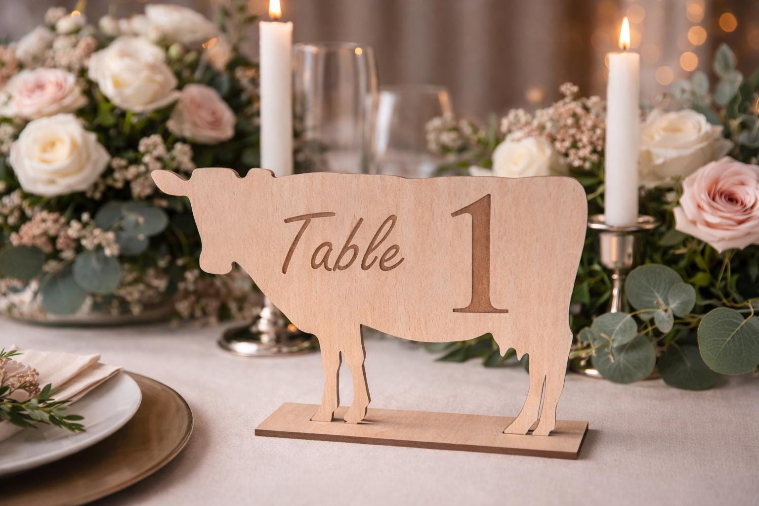 Cow Wedding Table Numbers: Rustic Farm Theme Wooden Decor - Etsy