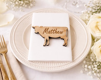 Cow Wedding Wooden Place Setting: Rustic Farm Wedding Favour