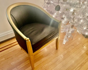 Mid Century Modern Barrel Gold Accented Lounge Chair
