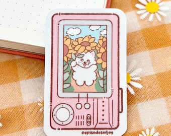 Retro Digital Camera Samoyed Sticker - Y2K Aesthetic Dog Decal, Kawaii Photography Art, White Fluffy Dog Digital Camera Vinyl stickers