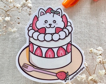 Strawberry Shortcake Samoyed Sticker, Cute Pink Dessert Dog Art, Kawaii Berry Cake Decal, Aesthetic Samoyed Gift, Strawberry Lover