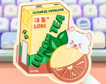 Loki Vita Lemon Tea Die Cut Sticker — Sour Face Samoyed | HK Drink Art | Cute Food Sticker