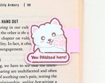 You Pawsed Here Magnetic Bookmark | Cute Dog Stationery | Loki the Samoyed Inspired | Handmade Book Accessory | Gift for Readers
