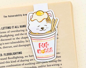 Cup Noodle Dog Magnetic Bookmark | Cute Dog Stationery | Loki the Samoyed Inspired | Handmade Book Accessory | Gift for Readers