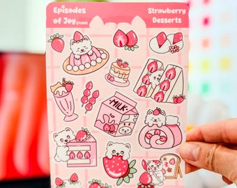 Strawberry Samoyed Sticker Sheet, Kawaii Pink Planner Stickers, Cute Dog Dessert Decals, Journaling Supplies, Berry Art