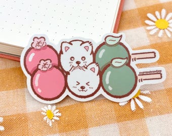 Pink Dango Mochi Samoyed Sticker, Japanese Foodie Gift, Sweet Kawaii Dessert Decal, Pastel Cherry Blossom Art