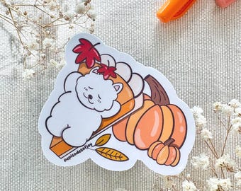 Pumpkin Pie Samoyed Sticker, Kawaii Fall Dessert Decal, Autumn Dog Art, Cute Thanksgiving Gift, Pumpkin Spice Aesthetic, Samoyed Mom