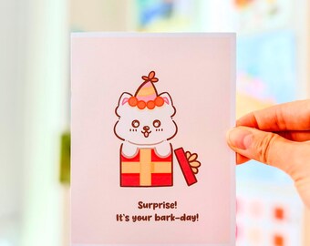 Surprise Dog Birthday Card | Loki Popping Out of Gift Box | Surprise! It's Your Bark-day! | Cute Puppy Greeting Card