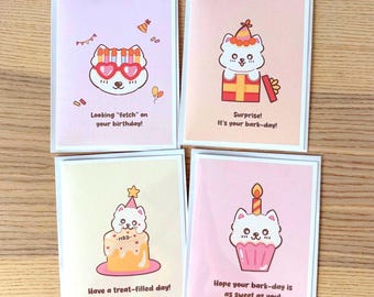 Dog Birthday Card Bundle | Set of 4 Dog Pun Greeting Cards | Funny Dog Birthday Pack | Handmade Bark-day Stationery Set | Toronto Artist