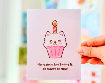 Cute Samoyed Birthday Card | Loki Cupcake Greeting Card | Hope Your Bark-day Is As Sweet As You | Dog Lover Birthday Gift