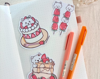 Strawberry Dessert Samoyed Sticker Set | Dog Laptop Decals