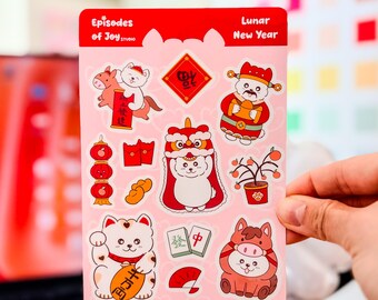 Chinese New Year Dog Sticker Sheet, Kawaii Planner Stickers