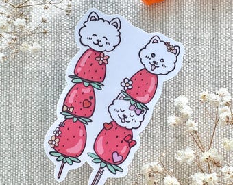 Strawberry Tanghulu Samoyed Sticker, Asian Snack Dog Art, Candied Fruit Decal, Kawaii Samoyed Accessories, Trendy Foodie Gift