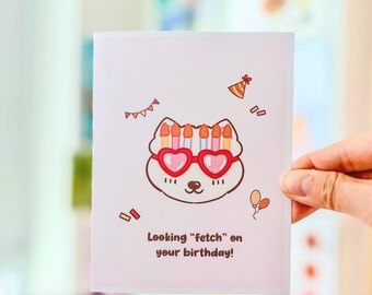 Cool Dog Birthday Card | Loki Wearing Sunglasses | Looking Fetch on Your Birthday | Stylish Samoyed Card | Fun Birthday Gift