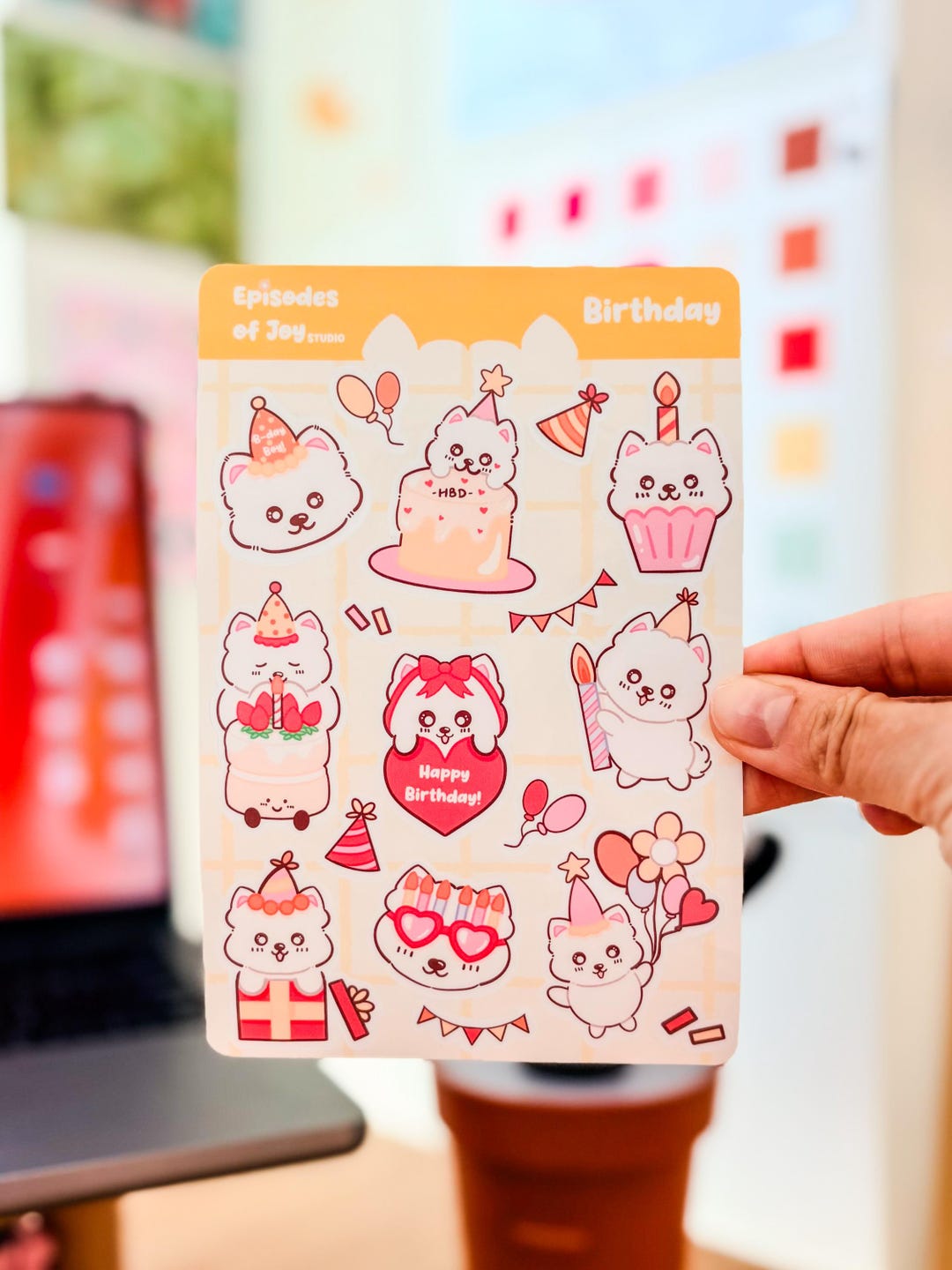 Happy Birthday Party Sticker Sheet | Cute Samoyed Dog Stickers, Kawaii ...