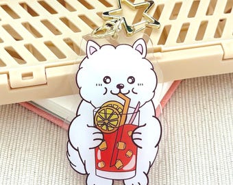 Hong Kong Iced Lemon Tea Samoyed Keychain, HK Style Cafe Dog Charm, Cha Chaan Teng Aesthetic Accessory, Cute Tea Lover Gift