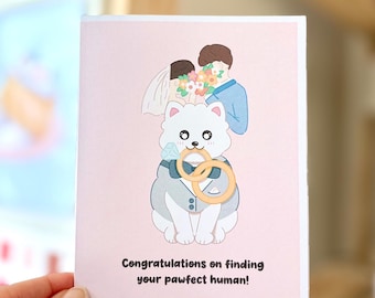 Samoyed Wedding Card, Engagement Congratulations Card, Pawfect Human Dog Pun Card, Dog Lover Wedding Stationery