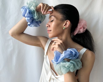 Oversized Scrunchie Handmade in USA with Organic Cotton & Natural Rubber Elastic | Zero Waste XL Scrunchie | Satin or Organza XXL Scrunchie