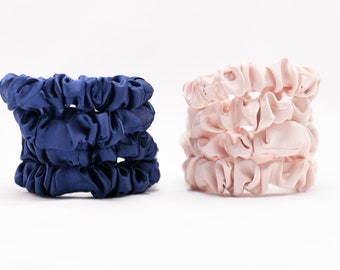 Mini Zero Waste Set of 4 Silky Soft Comfy Scrunchies Handmade in USA with Organic Cotton & Natural Rubber Elastic | Hair Friendly Scrunchies