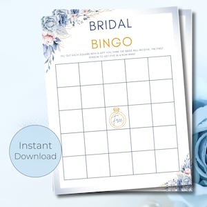 Tarjetas de bingo de despedida de soltera / Bingo de regalo de novia / Adivina el regalo / Juegos de algo azul / Juego de despedida de soltera floral / Juego de bingo Ducha de novia