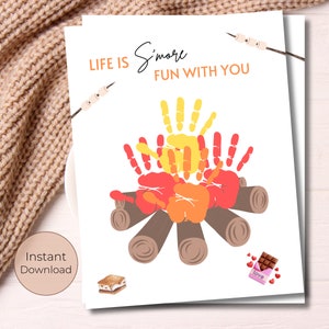 Lagerfeuer Handabdruck Kunst | Das Leben macht mehr Spaß mit Dir Handabdruck Basteln Für Kinder | Ich liebe dich Smore | Herbst Handabdruck Kunsthandwerk | DIY Handabdruck