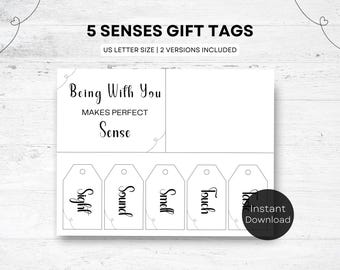 5 Senses Gift Tags: Printable Gift Bag Labels (PDF)