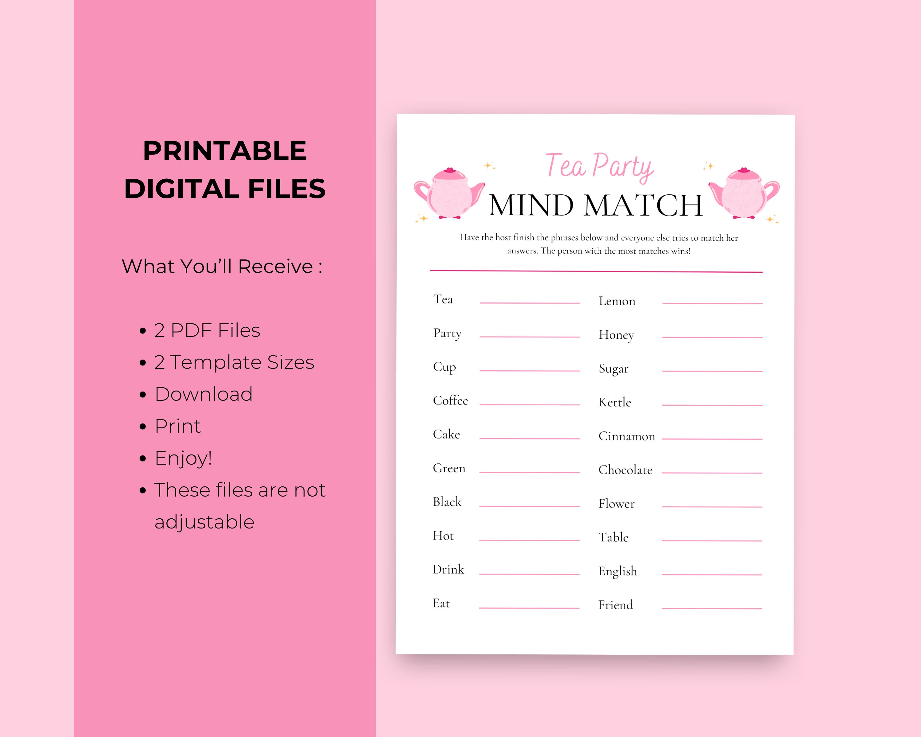 Mind Match Game | Tea Party Games Printable | Tea Party Activities ...
