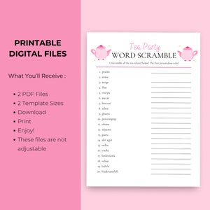 Word Scramble Printable | Tea Party Games | Tea Party Activities ...