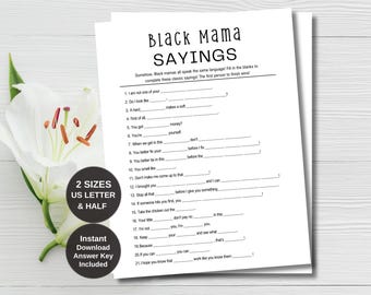 Black Mama Sayings Baby Shower Game: Nostalgic Activity (PDF Download)
