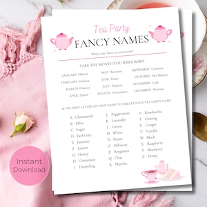 Tea Party Fancy Names | Tea Party Games Printable | Tea Party Activities | Girls Tea Party Birthday | Afternoon Tea Party | Garden Tea Party