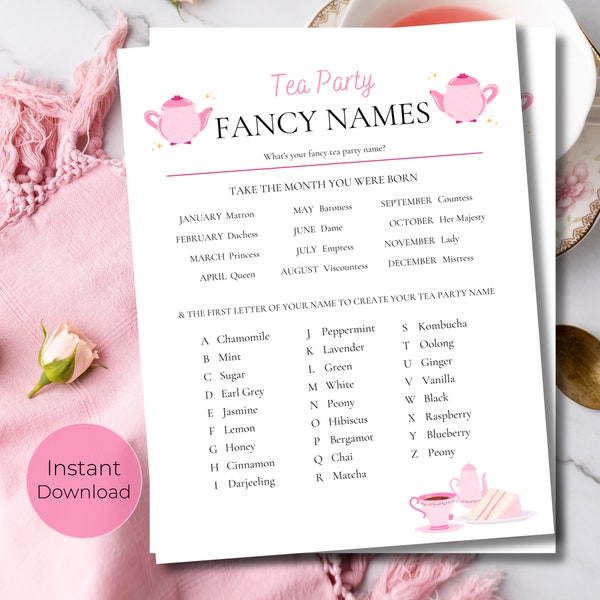 Tea Party Fancy Names | Tea Party Games Printable | Tea Party Activities | Girls Tea Party Birthday | Afternoon Tea Party | Garden Tea Party