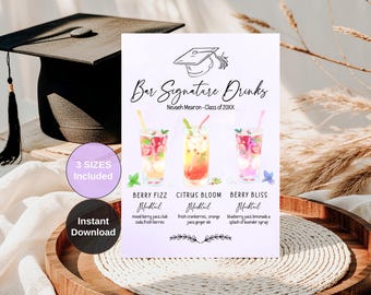 Graduation Bar Menu Sign Template: Editable Cocktail List (PDF Download)