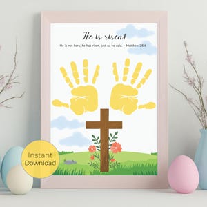 Religious Easter Handprint Craft, Sunday School Toddler Art Craft, He Is Risen Craft,  Easter Church Craft, Holy Week for Kids Bible Craft