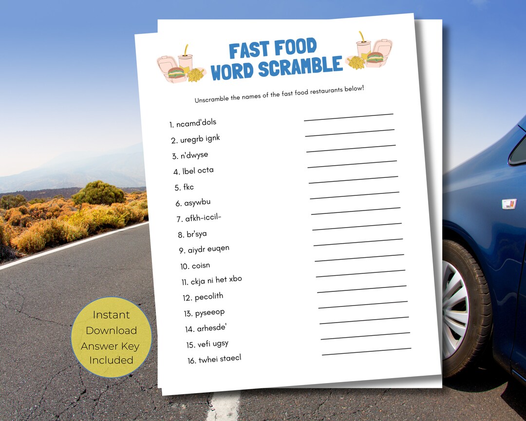 Road Trip Word Scramble Game: Fast Food Theme (PDF) - Etsy