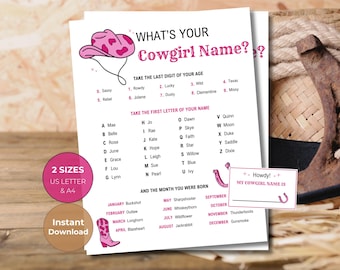 Cowgirl Name Game: Wild West Birthday Party Activity (PDF Download