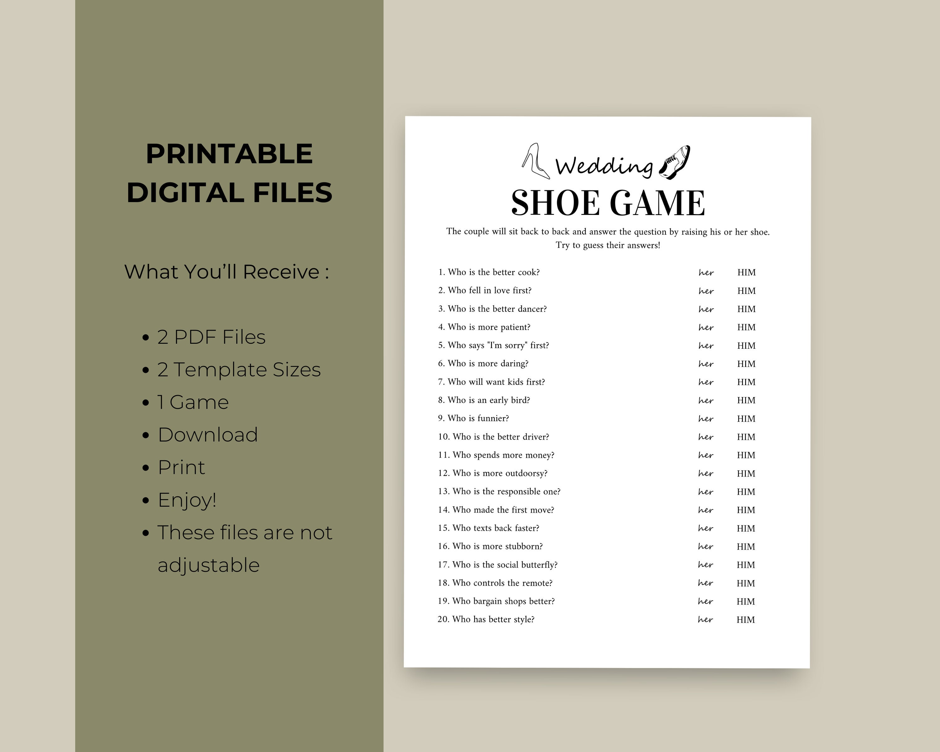 Wedding Shoe Game Bridal Shower Shoe Game Wedding Table Activities