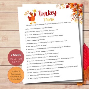 Thanksgiving Trivia, Thanksgiving Game, Thanksgiving Games Adult, Turkey Trivia, Thanksgiving Party Game, Fall Party Games, Fall Trivia Game