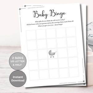 Baby Bingo Game, Baby Shower Bingo, Baby Shower Game, Baby Bingo Cards, Gender Neutral Game, Baby Gift Bingo Cards, Minimalist Baby Bingo