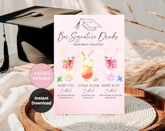 Graduation Bar Menu Sign, Signature Drink List (Digital Download)